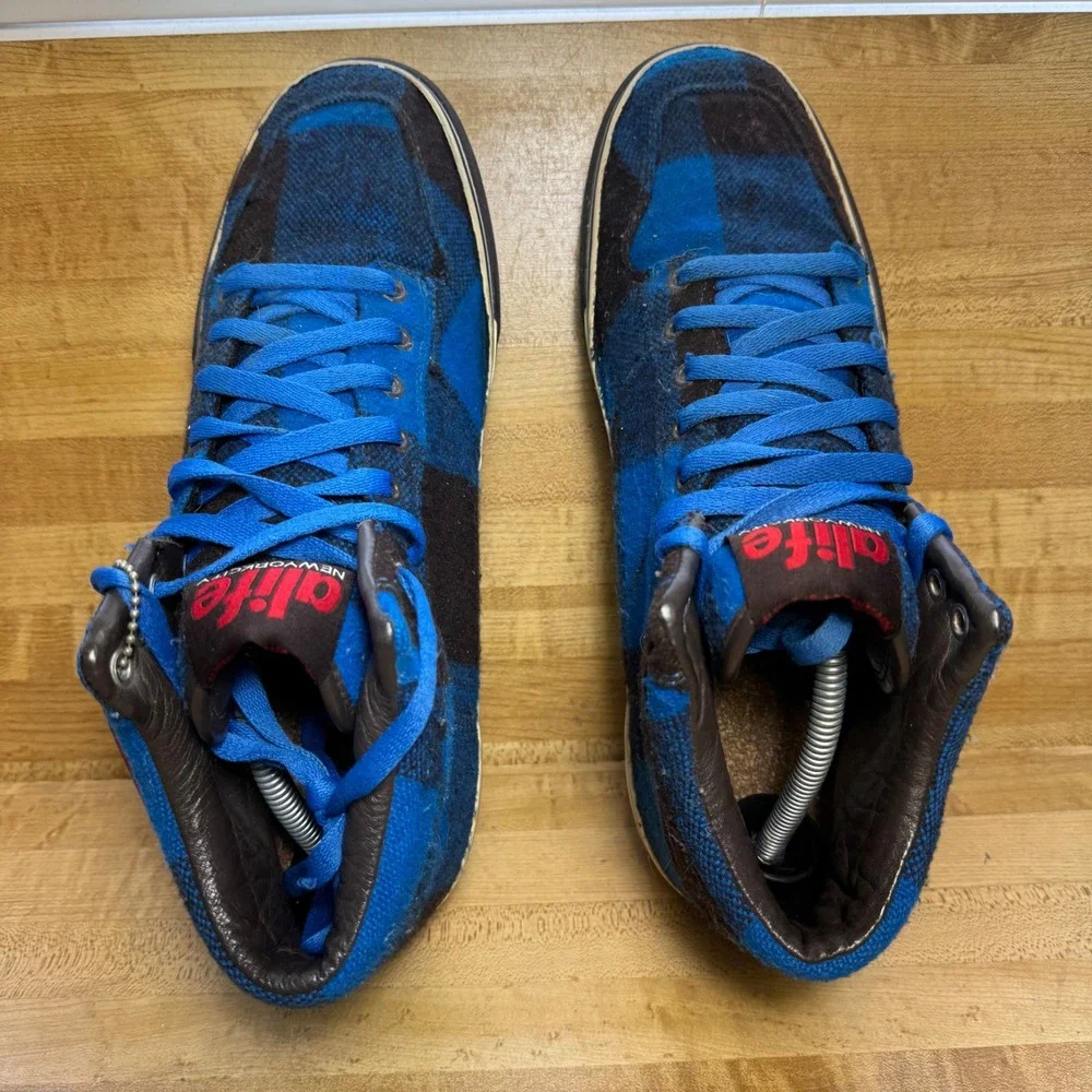 Alife Everybody Hi Lumberjack Blue Black Buffalo Plaid Wool Skate Shoes Mens 11